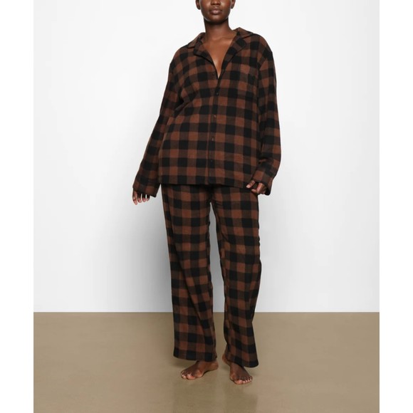 SKIMS SET - Fleece Sleep Pajama Set Shirt and Pants Jasper Buffalo Check Size 2X - Picture 1 of 7
